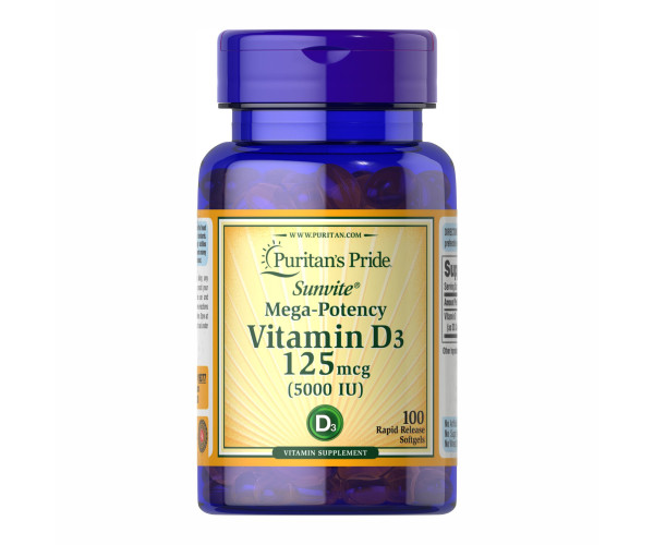 Vitamin D-3 125mcg (5000 IU) Sunvite Mega Potency - 100 tabs