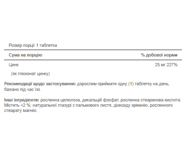 Zinc 25 mg - 100 tabs