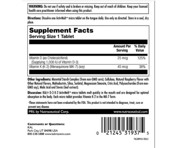 D3 & K2 25mcg - 60 tabs Raspberry