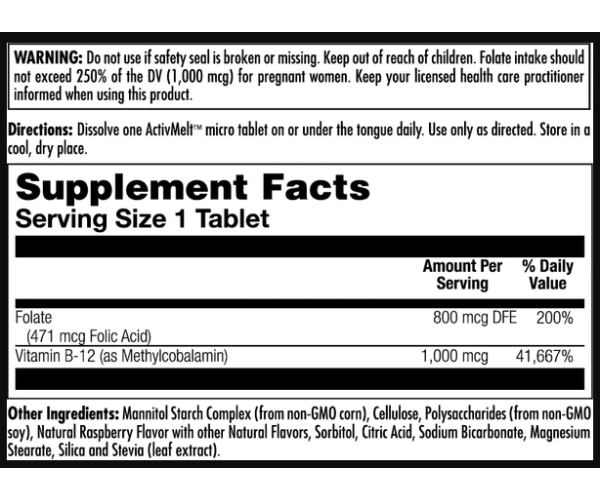 Folic Acid Methyl B-12 800mcg - 60 tabs Raspberry