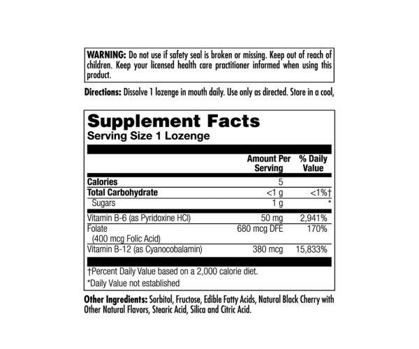 B-6 B-12 Folic Acid - 60 tabs Black Cherry