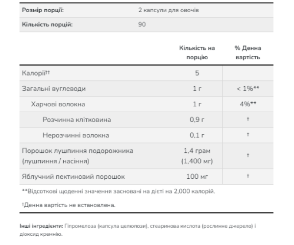 Psyllium Husk 700mg+Pectin - 180 vcaps