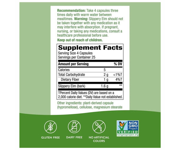 Slippery Elm Bark - 100 vcaps