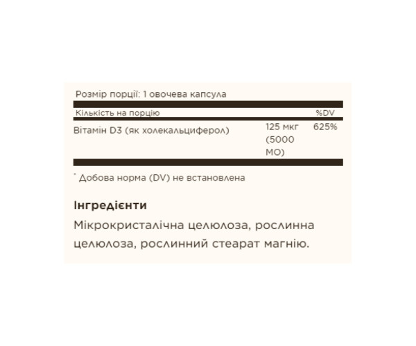 Vitamin D3 (Cholecalciferol) 125 mcg (5,000 IU) - 60 vcaps