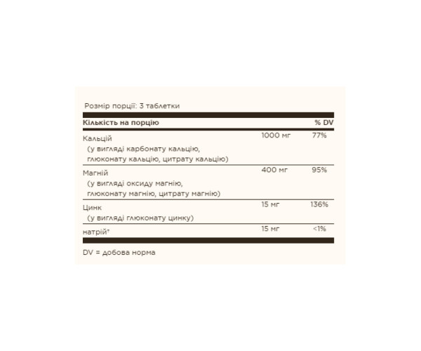 Calcium Magnesium Plus Zinc - 100 tabs