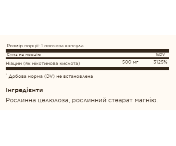 Niacin (Vitamin B3) 500mg - 100 vcaps