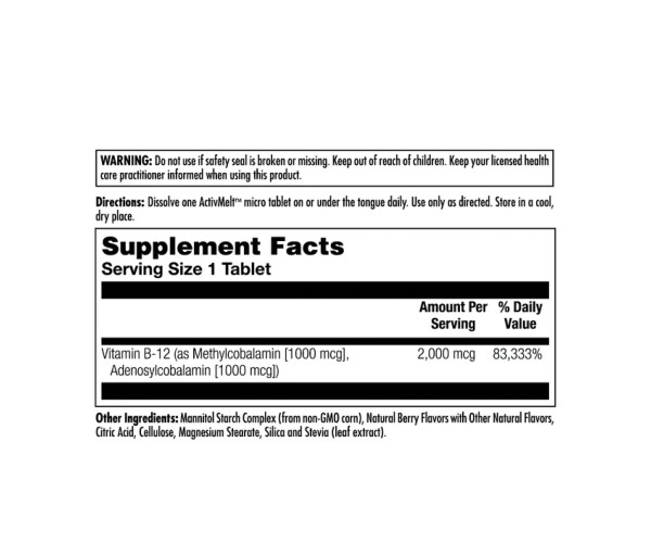 B-12 Methylcobalamin and Adenosylcobalamin 2000mcg - 60 tabs