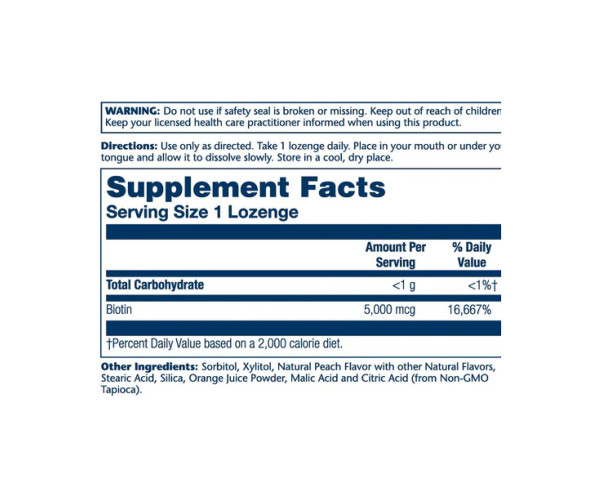 Biotin 5000mcg - 60 Lozenges Natural Peach, Strawberry, Banana