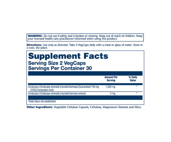 Cordyceps Mushroom Extract 500mg - 60 vcaps