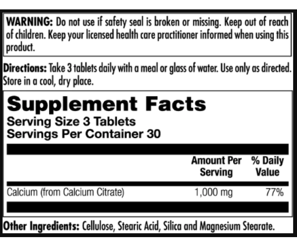 Calcium Citrate 1000mg - 90 tabs